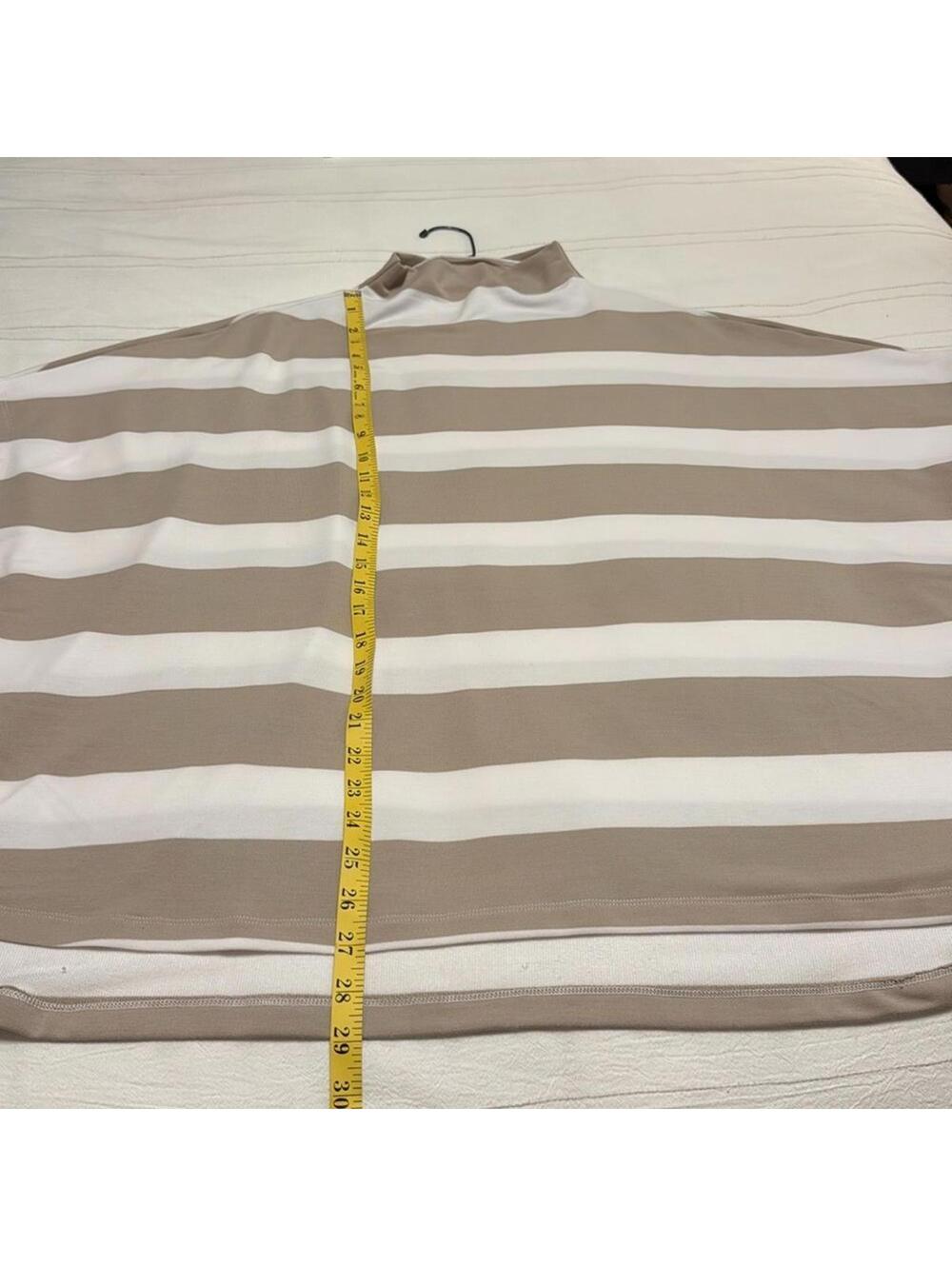 Cable and Gauge Beige White Stripe Mock Neck Short Sleeve Knit Top Women's XXL - Picture 4 of 6